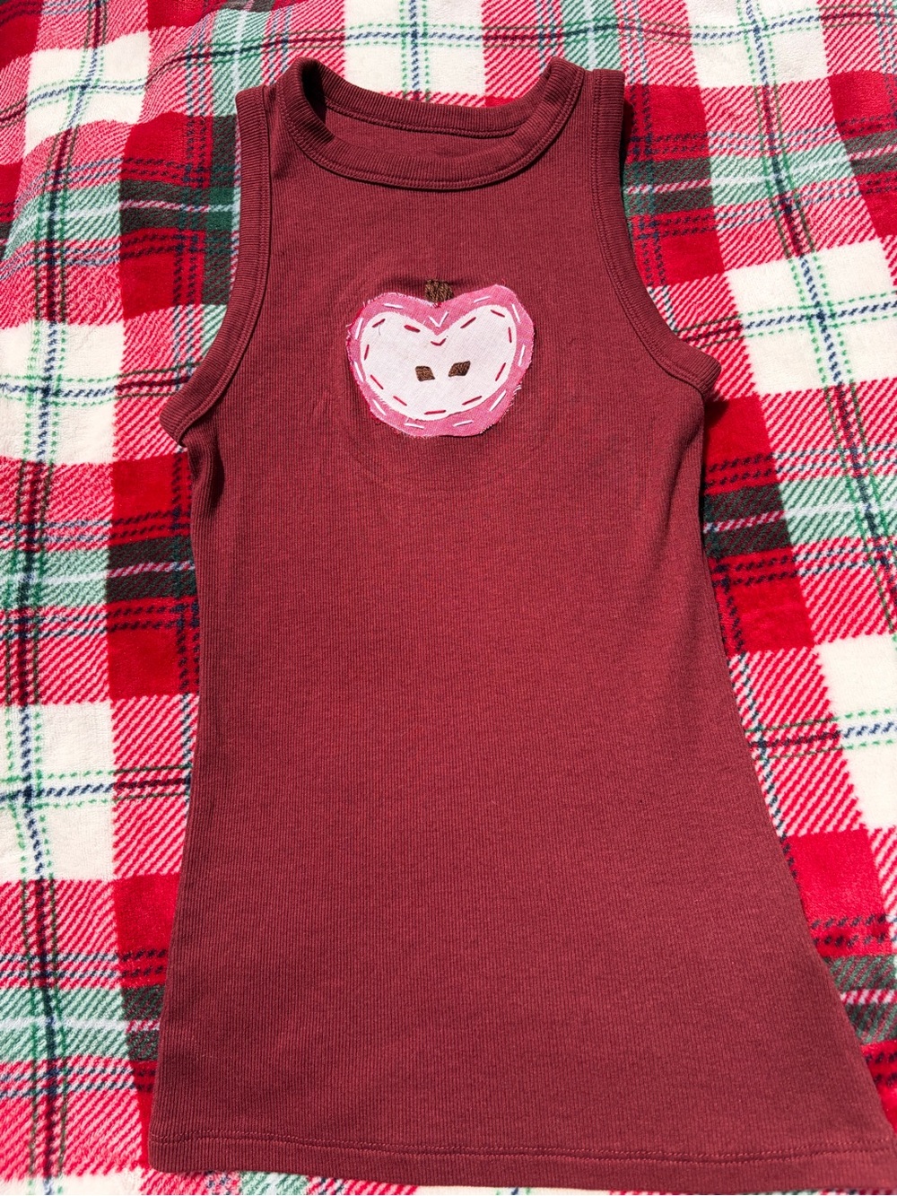 Upcycled red apple tank top